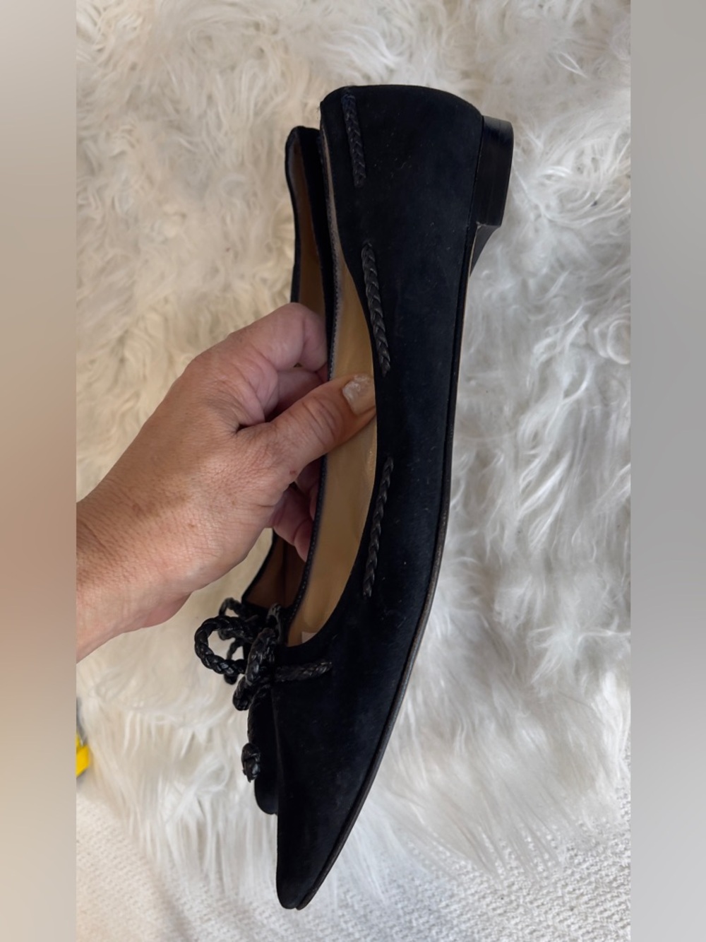 Manolo Blahnik Black Brown Suede Ballet Flats with Braided Bow - Picture 3 of 9